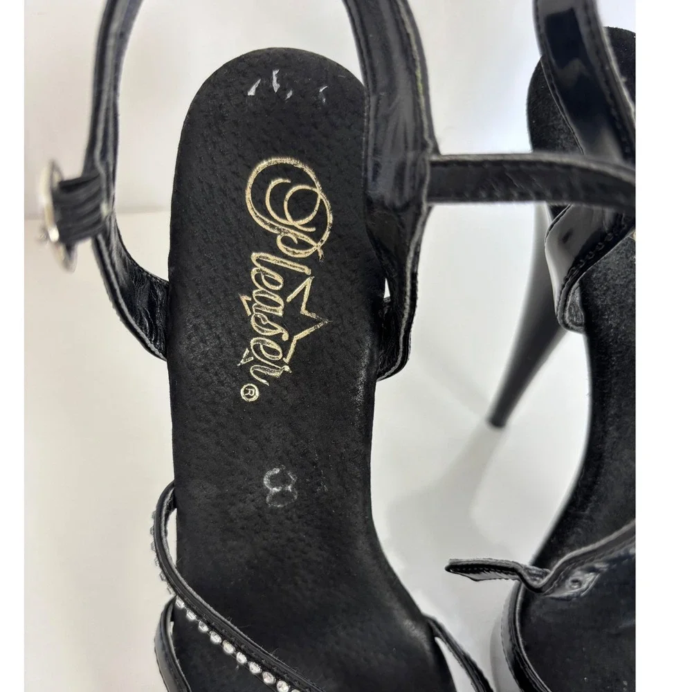 Pleaser Delight-616-3 Black Patent Platform Rhinestone Exotic Dancer Sz 7